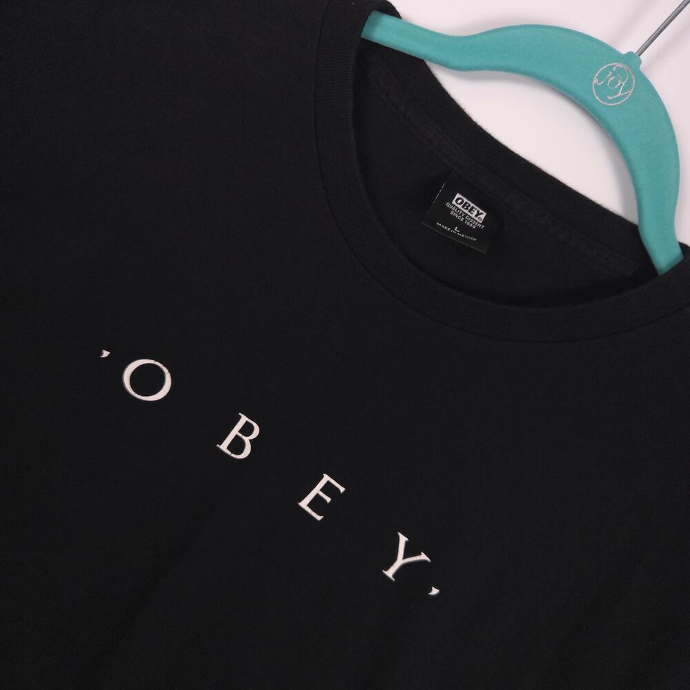 Obey Black Logo Graphic T Shirt Cotton Streetwear Mens L